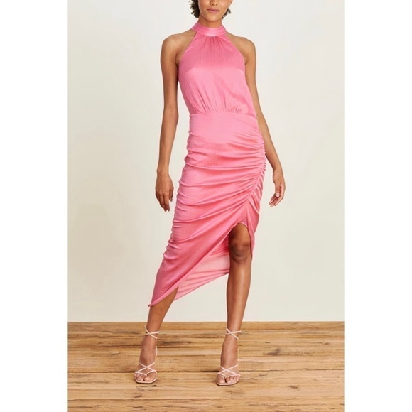 NWT Veronica Beard Midi Silk-Blend Ruched Halter Gabriella Dress